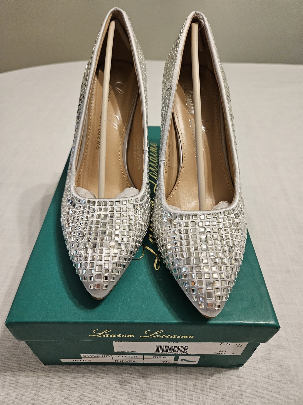 Silver Embellished Pointed-Toe Pumps By LAUREN LORAINE
